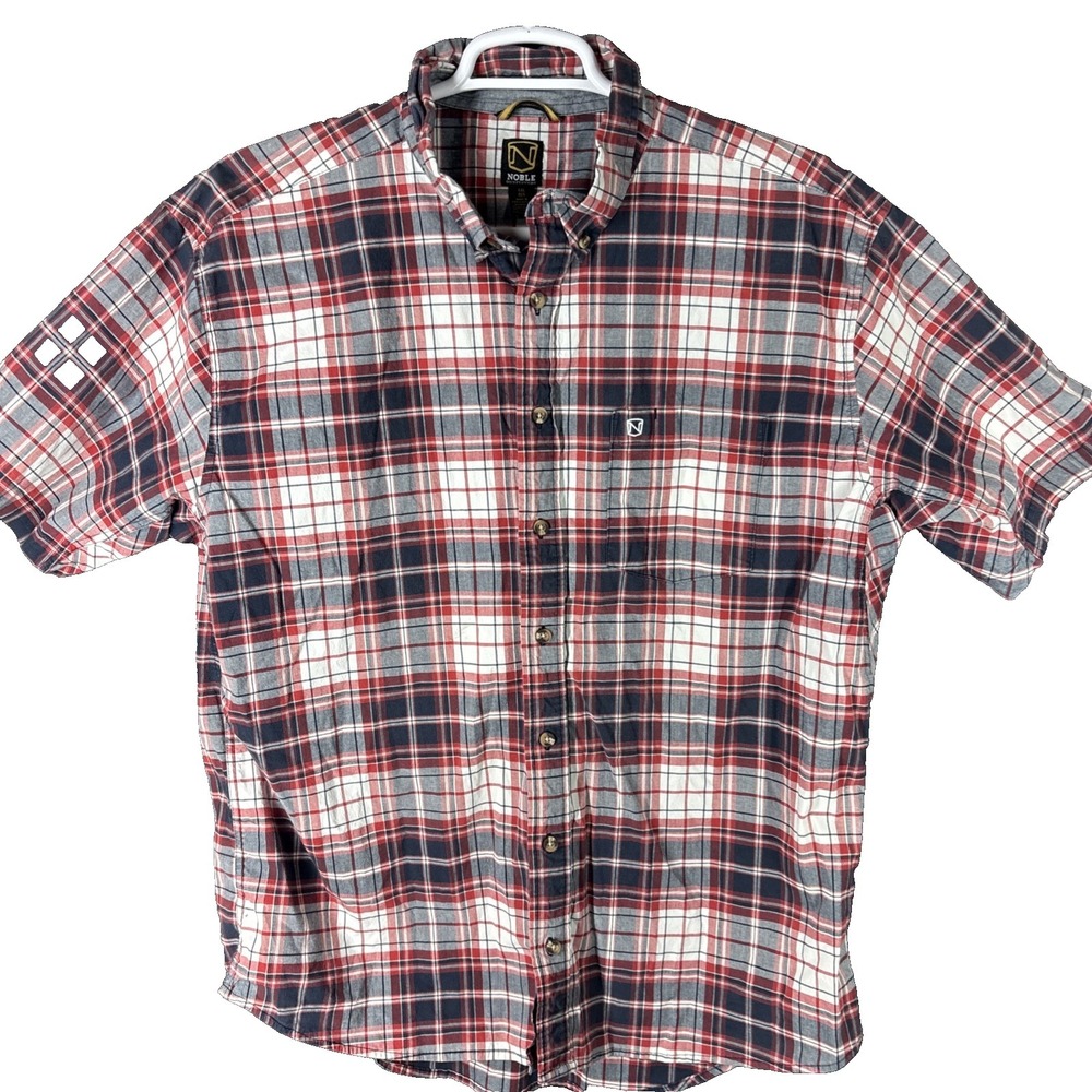 Noble Outfitters XXL Tall Plaid Button Up  Red/White/Blue Short Sleeve Shirt